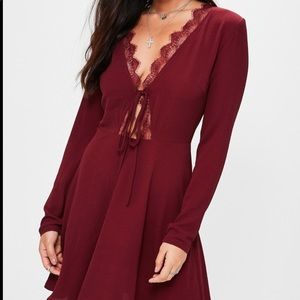 Maroon Misguided long sleeve dress